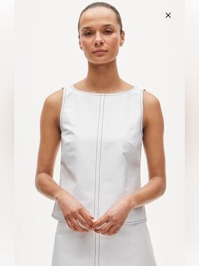NWT J Crew Contrast-Stitch Shell Top in Double Cotton Poplin – White – Size 4